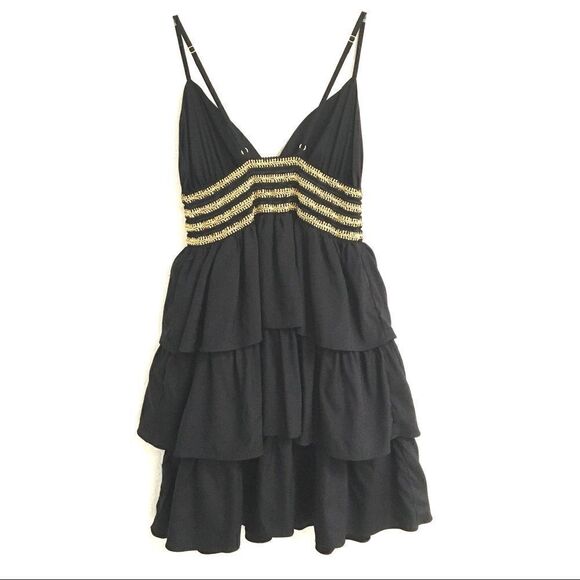 AKA Y2K black & gold tiered silk mini dress XS/S - Picture 3 of 9